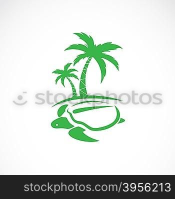 Vector image of an palms tree and turtles