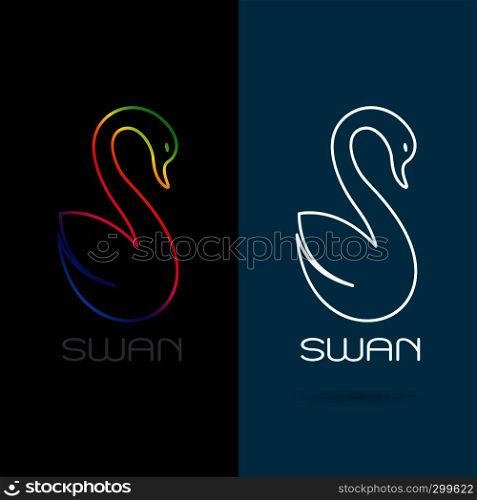 Vector image of an swan design on black background and blue background, Logo, Symbol