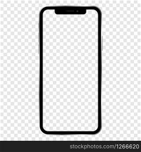 vector image of black touch phone with transparent screen on background