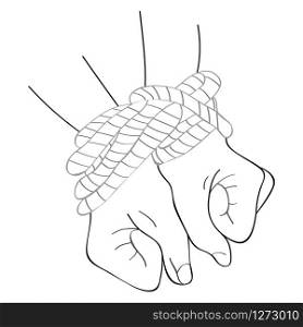 Vector image of bound hands in outlines. Man in difficult circumstances