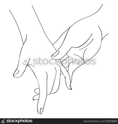 Vector image of boyfriend and girlfriend holding hands in outlines