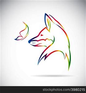Vector image of butterfly and fox on white background