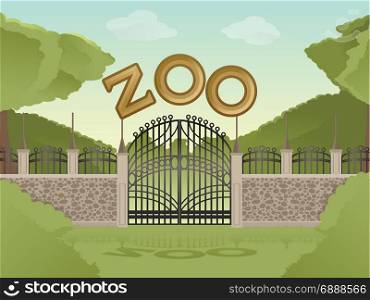 Vector image of cartoon zoological garden background
