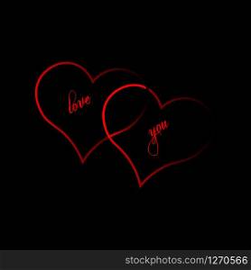 vector image of crossing hearts with the words love you