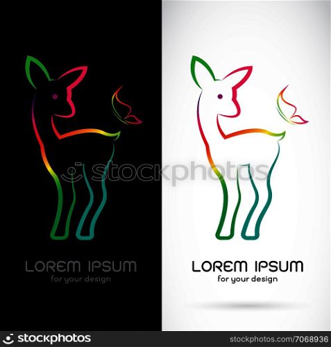 Vector image of deer and butterfly on white background and black background