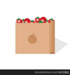 vector image of delivery of paper package of tomatoes