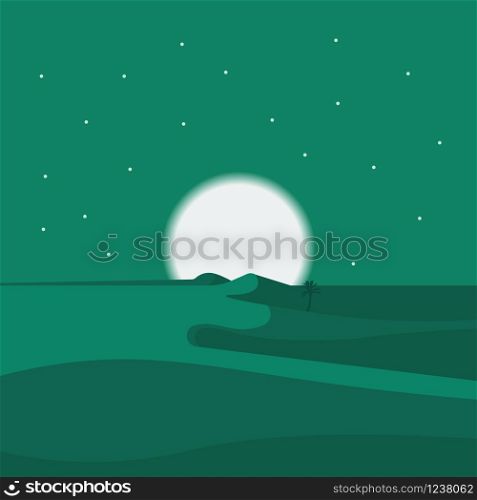 vector image of desert at night under starry sky