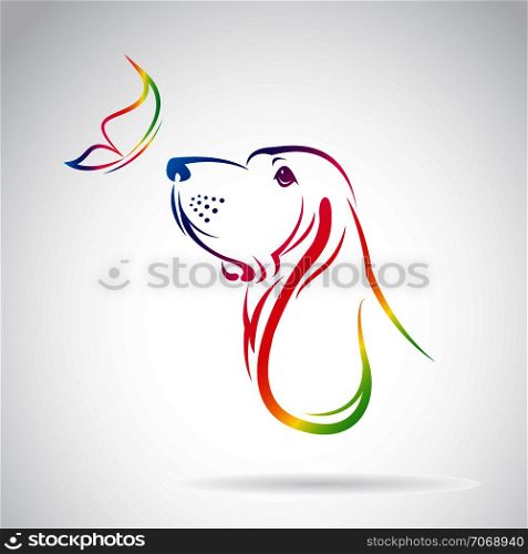 Vector image of dog and butterfly on white background