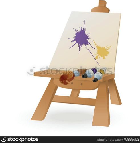Vector image of easel with brush and paint