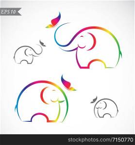 Vector image of elephant and butterfly on white background