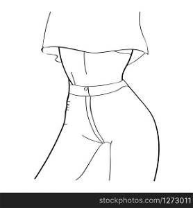 Vector image of female model in outlines. Mannequin with trousers and t-shirt.