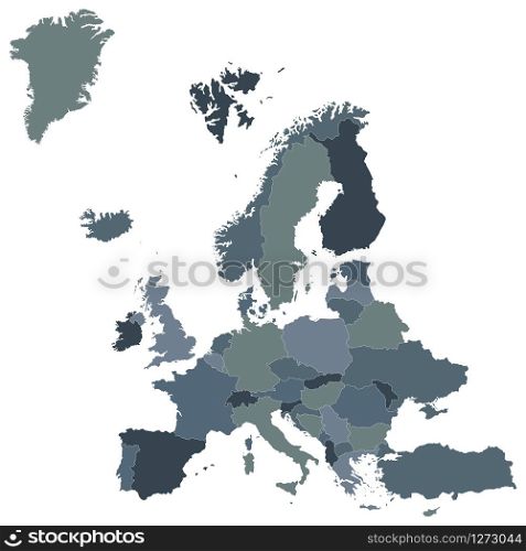 vector image of gray map of Europe with borders