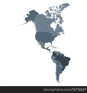vector image of gray map of South America and North America with borders