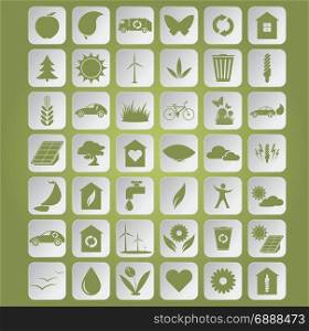 Vector image of green ecological icons on papers