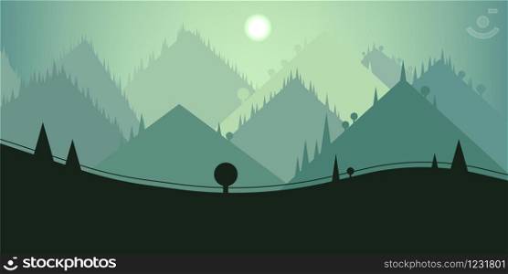 vector image of green mountains and walks