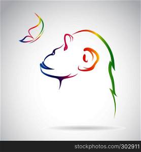 Vector image of monkey and butterfly on white background