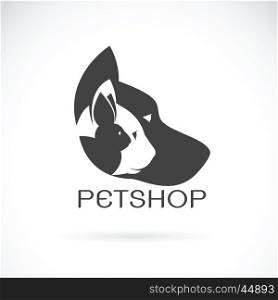 Vector image of pets design on white background. Petshop, Dog, Cat, Rabbit, Animal Logo