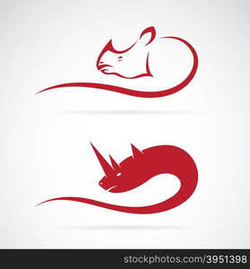 Vector image of rhino and rhinoceros design on white background