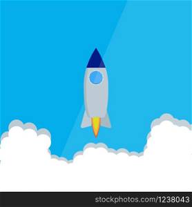 Vector image of space rocket taking off with smoke clubs