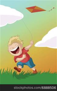 Vector image of the boy with the kite