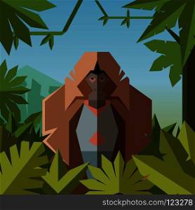 Vector image of the Flat geometric jungle background with Gelada. Flat geometric jungle background with Gelada