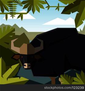 Vector image of the Flat geometric jungle background with Guar. Flat geometric jungle background with Guar