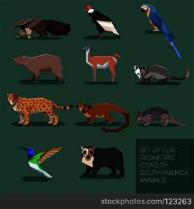 Vector image of the Set of flat geometric south America animals. Set of flat geometric south America animals
