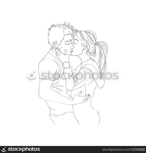 Vector image of two lovers kissing on Valentine&rsquo;s Day