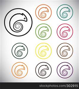 Vector images of chameleon in a circle on a white background.