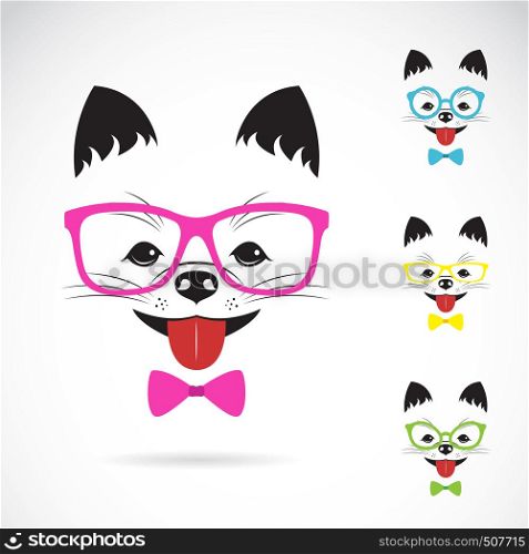 Vector images of dog wearing glasses on white background.