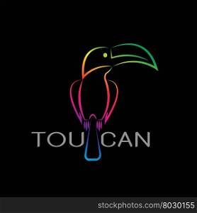 Vector images of toucan design on black background.