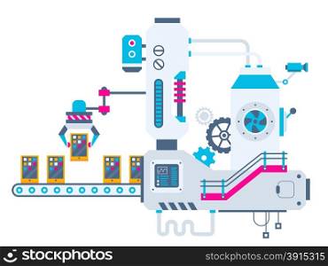 Vector industrial illustration background of the factory for sorting phones. Color bright flat design for banner, web, site, advertising, print, poster.