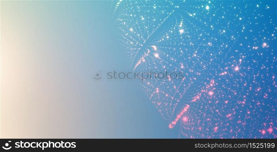 Vector infinite space background. Matrix of glowing stars with illusion of depth and perspective. Abstract futuristic universe on blue background with place for text. Nebula structure lattice.