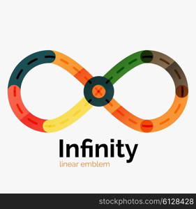 Vector infinity logo, flat geometric colorful design of lines