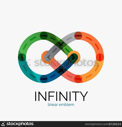 Vector infinity logo, flat geometric colorful design of lines