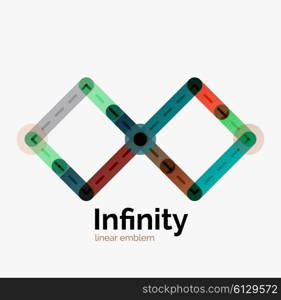 Vector infinity logo, flat geometric colorful design of lines