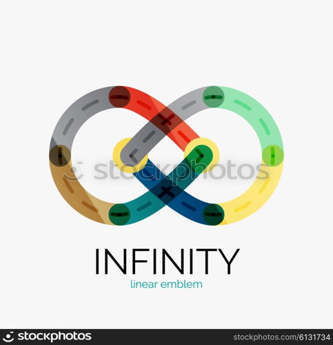 Vector infinity logo, flat geometric colorful design of lines