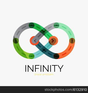 Vector infinity logo, flat geometric colorful design of lines