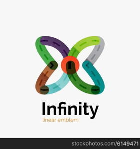 Vector infinity logo, flat geometric colorful design of lines