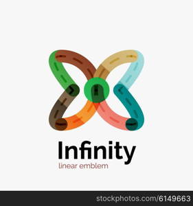 Vector infinity logo, flat geometric colorful design of lines