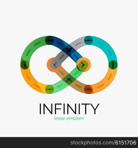 Vector infinity logo, flat geometric colorful design of lines