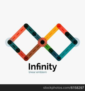 Vector infinity logo, flat geometric colorful design of lines