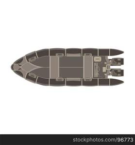 Vector inflatable boat flat icon top view isolated. Vessel design motor illustration.