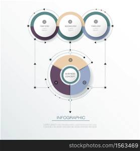 Vector Infographic 3D circle label design with arrows sign and 3 options or steps. Can be used for business, infograph template, process infographics, diagram chart, flowchart, processes diagram, time line