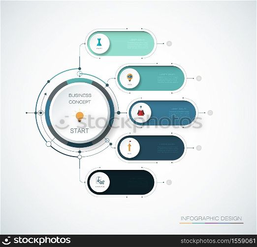 Vector Infographic 3d circle label, template design. Business concept, Infograph with 5 number options, steps or processes. Infographic element for layout, process diagram,parts,chart,graphic,info graph