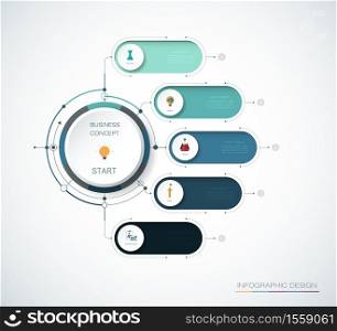 Vector Infographic 3d circle label, template design. Business concept, Infograph with 5 number options, steps or processes. Infographic element for layout, process diagram,parts,chart,graphic,info graph