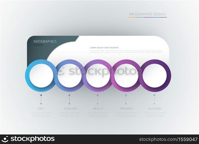 Vector Infographic 3d circle label template design.Infograph with 5 number options or steps. Infographic element for layout, process diagram, parts, chart, graphic, info graph, flowchart, presentation