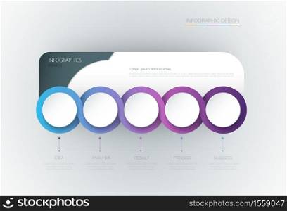 Vector Infographic 3d circle label template design.Infograph with 5 number options or steps. Infographic element for layout, process diagram, parts, chart, graphic, info graph, flowchart, presentation