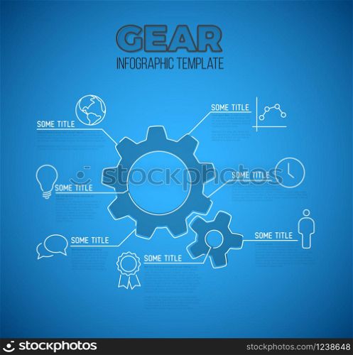 Vector Infographic blueprint report template made from lines and icons with gear / settings icon . Vector Infographic blueprint report template