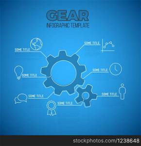 Vector Infographic blueprint report template made from lines and icons with gear / settings icon . Vector Infographic blueprint report template